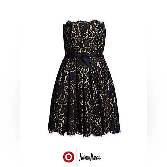 Neiman Marcus Target strapless, black lace whimsigoth holiday mini dress 6 - Picture 3 of 16